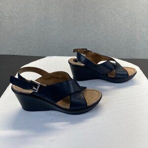 Born Daisy Wedge Sandal Women's Black Leather Chunky Strap Slingback Casual 7 M